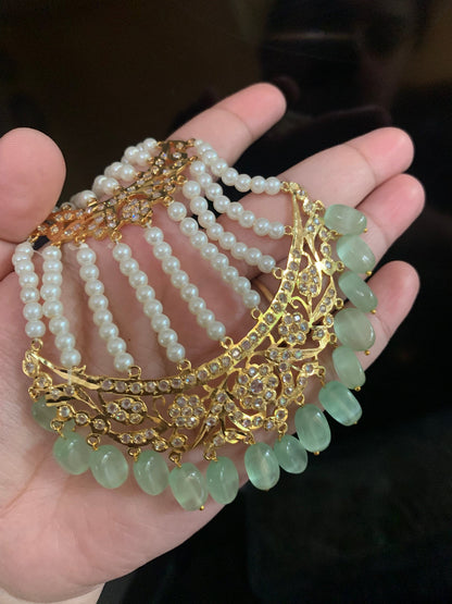 BR61 Insia Jadavi lacha bridal-set in green beads  ( SHIPS IN 4 WEEKS  )