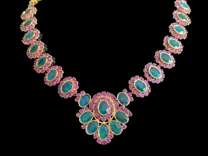 NS235 NEELAM, real ruby  emerald gold plated necklace set ( READY TO SHIP)