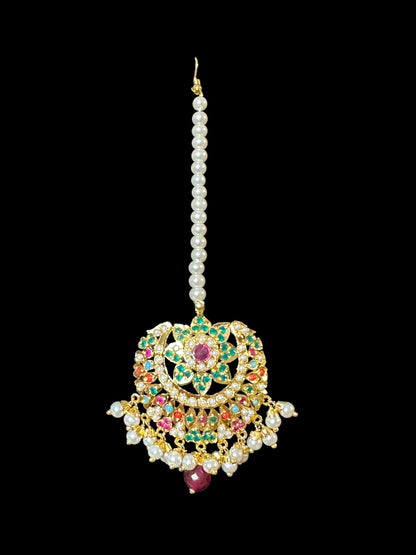 DLN25 Chitra Navratan with pearl jadau Rani haar ( READY TO SHIP)
