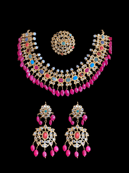 BR17 Aleezay fresh water  pearls and navratan   set( READY TO SHIP  )
