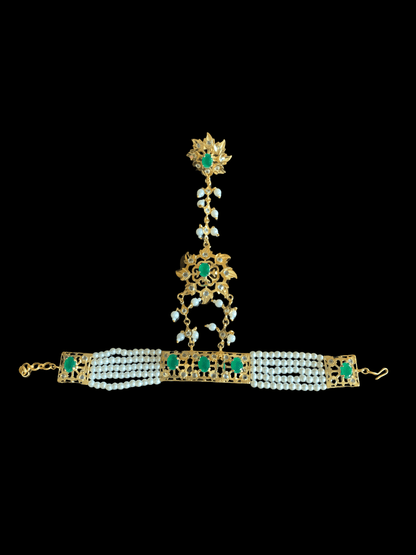 HP3 Nihala Hyderabadi haath Phool in emeralds (READY TO SHIP  )