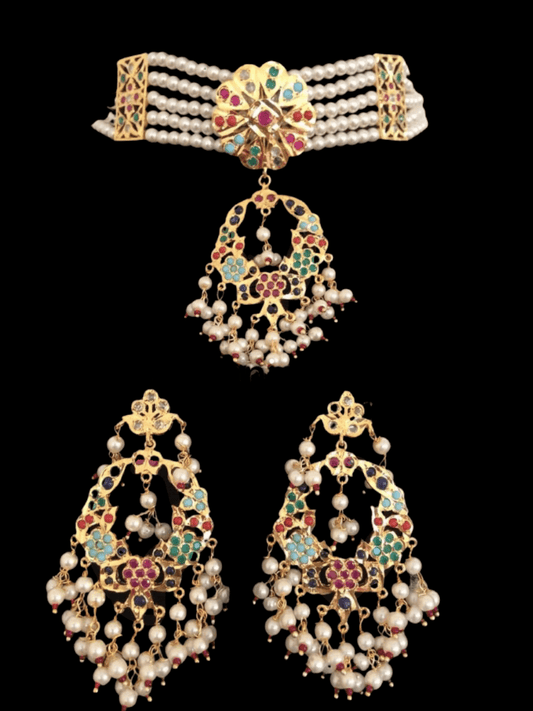 C100 Madhuri navratan choker set  ( READY TO SHIP )