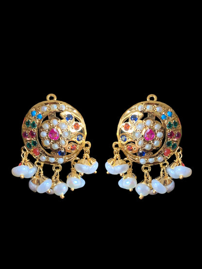 Navratan gold plated silver pendant set with fresh water pearls ( READY TO SHIP)