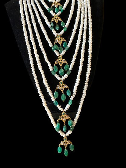 SAT81 Hyderabadi satlada in emerald beads and fresh water pearls (SHIPS IN 2 WEEKS )