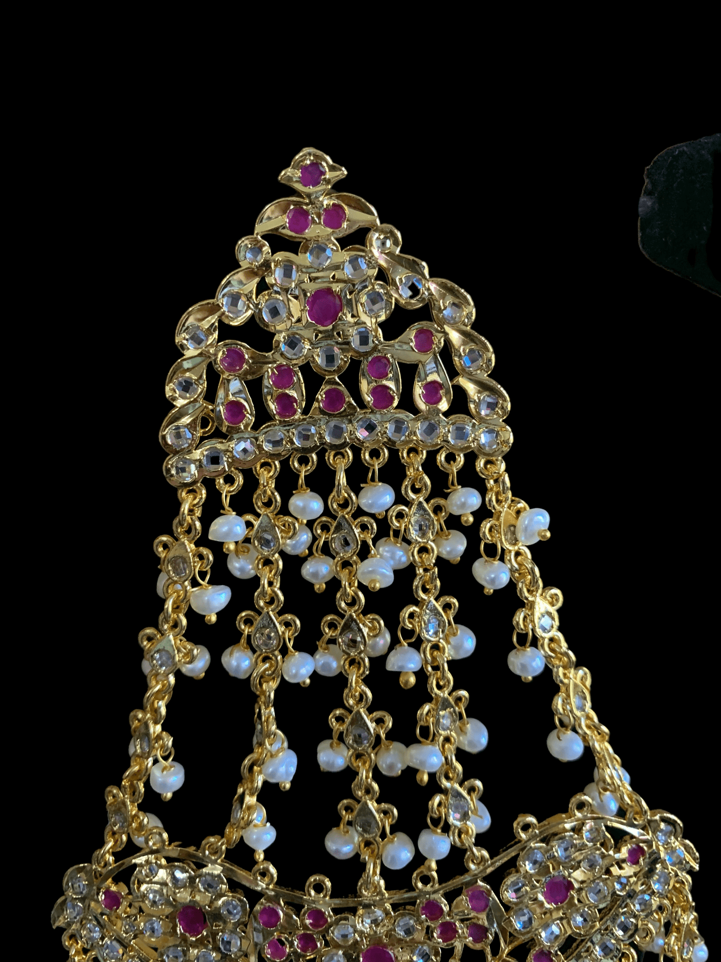 DJHR39  Bridal jhoomar in fresh water pearls - RUBY ( READY TO SHIP )