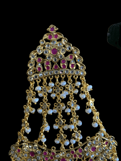 DJHR39  Bridal jhoomar in fresh water pearls - RUBY ( READY TO SHIP )