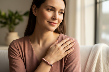 Rhodonite Round Bead Bracelet - Stone of Self Acceptance