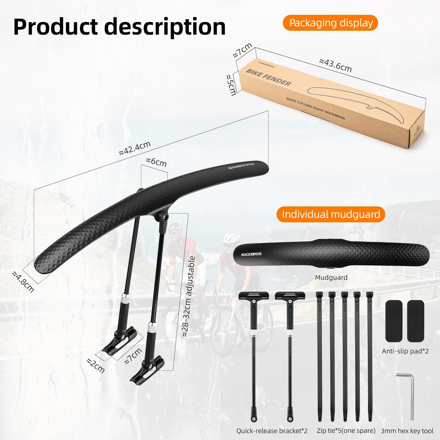ROCKBROS Adjustable Bike Fenders Set for Road Bikes Easy Install - Triathlete Store