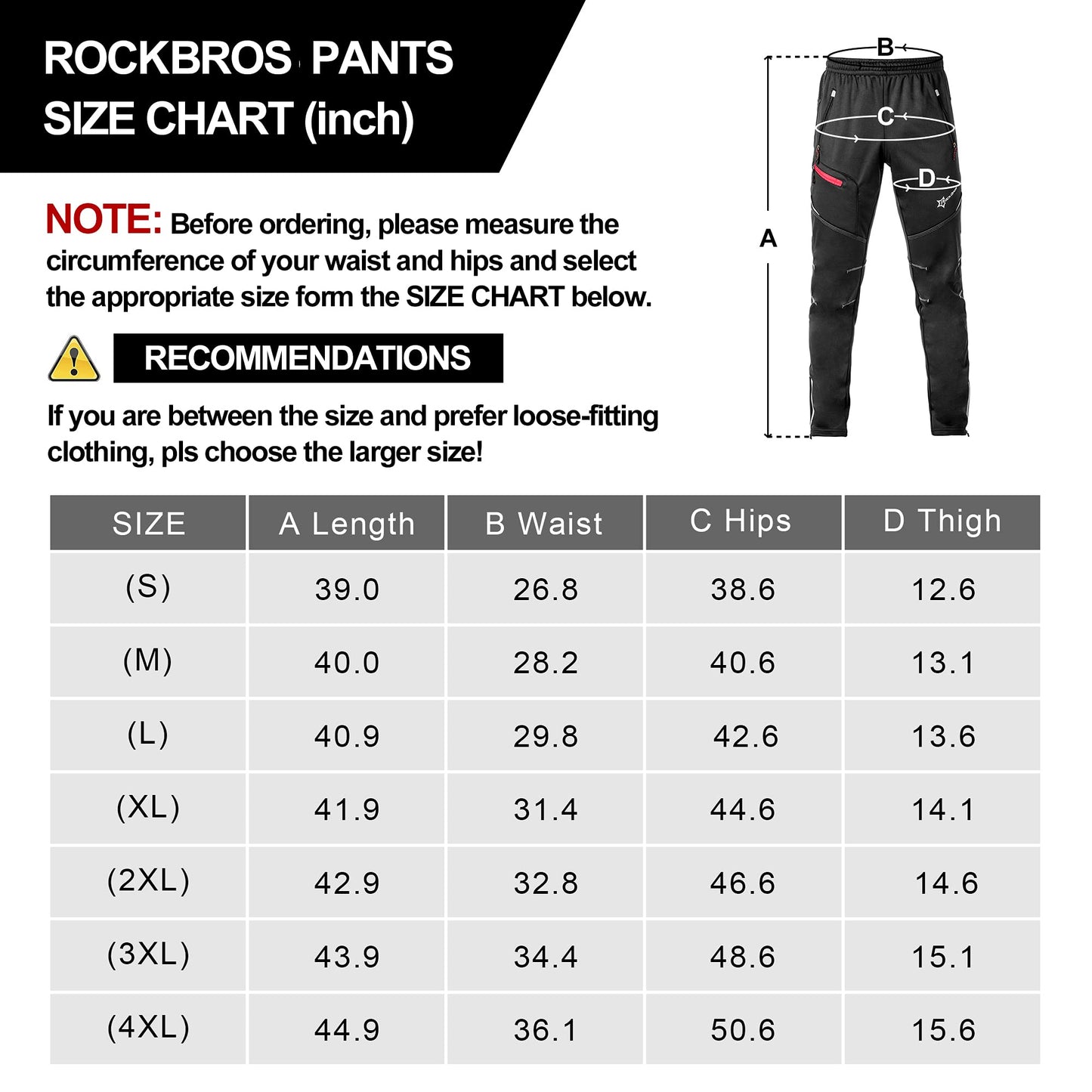 ROCKBROS Men's Windproof Thermal Cycling Pants - Winter Fleece for Biking, Running, Hiking - Triathlete Store