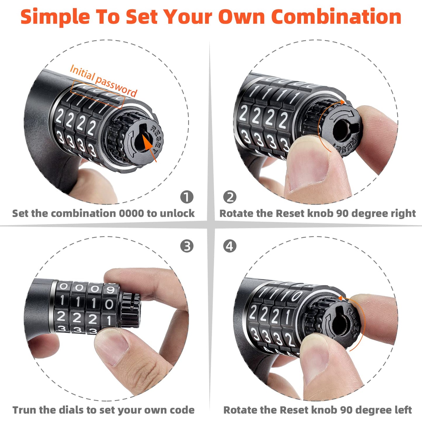 ROCKBROS 3.2FT Heavy Duty Bike Chain Lock Anti-Theft Security Lock Resettable Combination 2 Keys - Triathlete Store