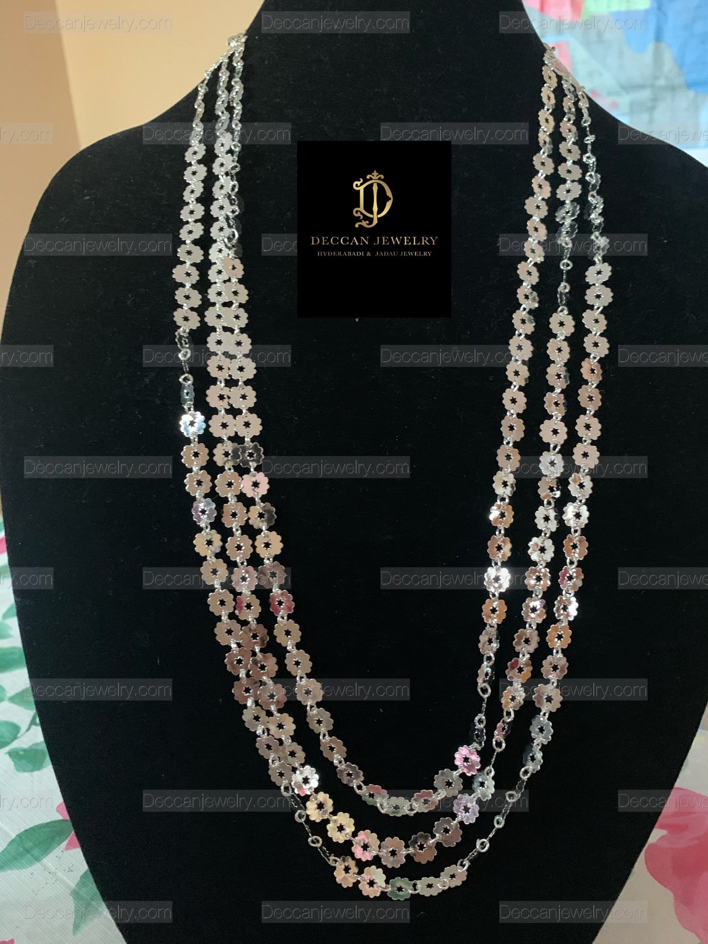 NS171 Chandan haar three layer in silver plating  (READY TO SHIP )