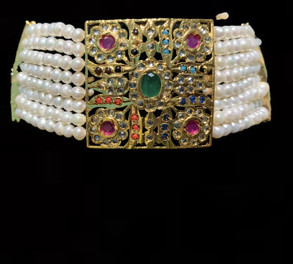 C17 Adeeva navratan fresh water pearl choker( READY TO SHIP )