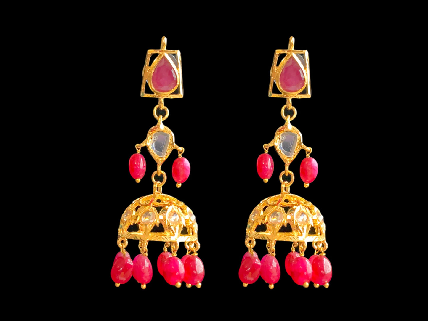 RAKIBA gold plated silver necklace set in ruby with fresh water pearls ( SHIPS IN 4 WEEKS )