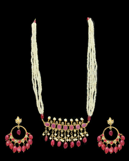 PS511 Tirmani in Rubies with Freshwater Pearls and Chandbali Earrings – Gold-Plated Lightweight Jewelry( READY TO SHIP )( READY TO SHIP )