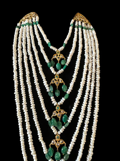 SAT81 Hyderabadi satlada in emerald beads and fresh water pearls (SHIPS IN 2 WEEKS )
