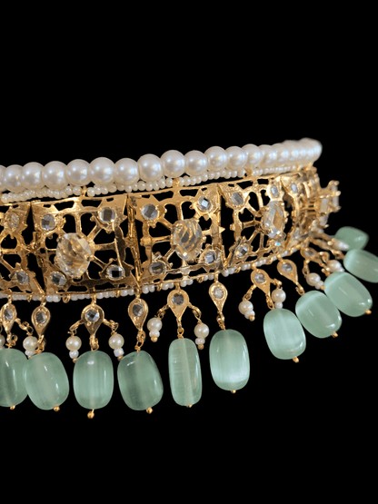 BR61 Insia Jadavi lacha bridal-set in green beads  ( SHIPS IN 4 WEEKS  )