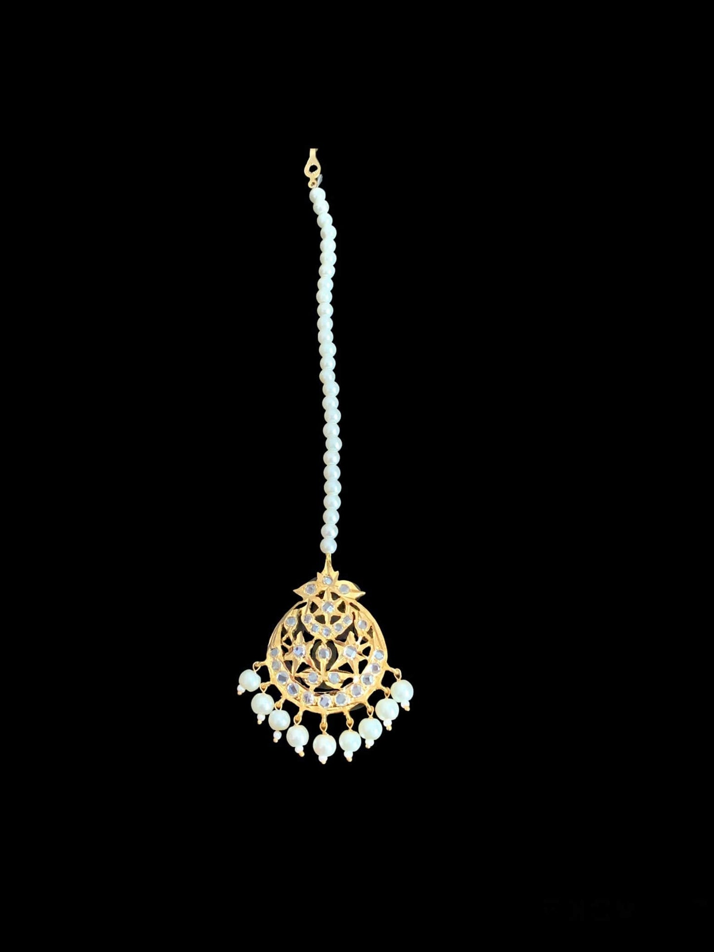 Tooba three layered pearl necklace with earrings and Tika ( SHIPS IN 4 WEEKS )
