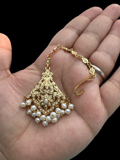 Gold plated silver tikka in fresh water pearls ( SHIPS IN 4 WEEKS )