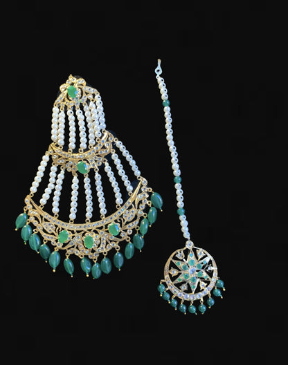 Manaal jhoomar tika in green ( SHIPS IN 4 WEEKS  )