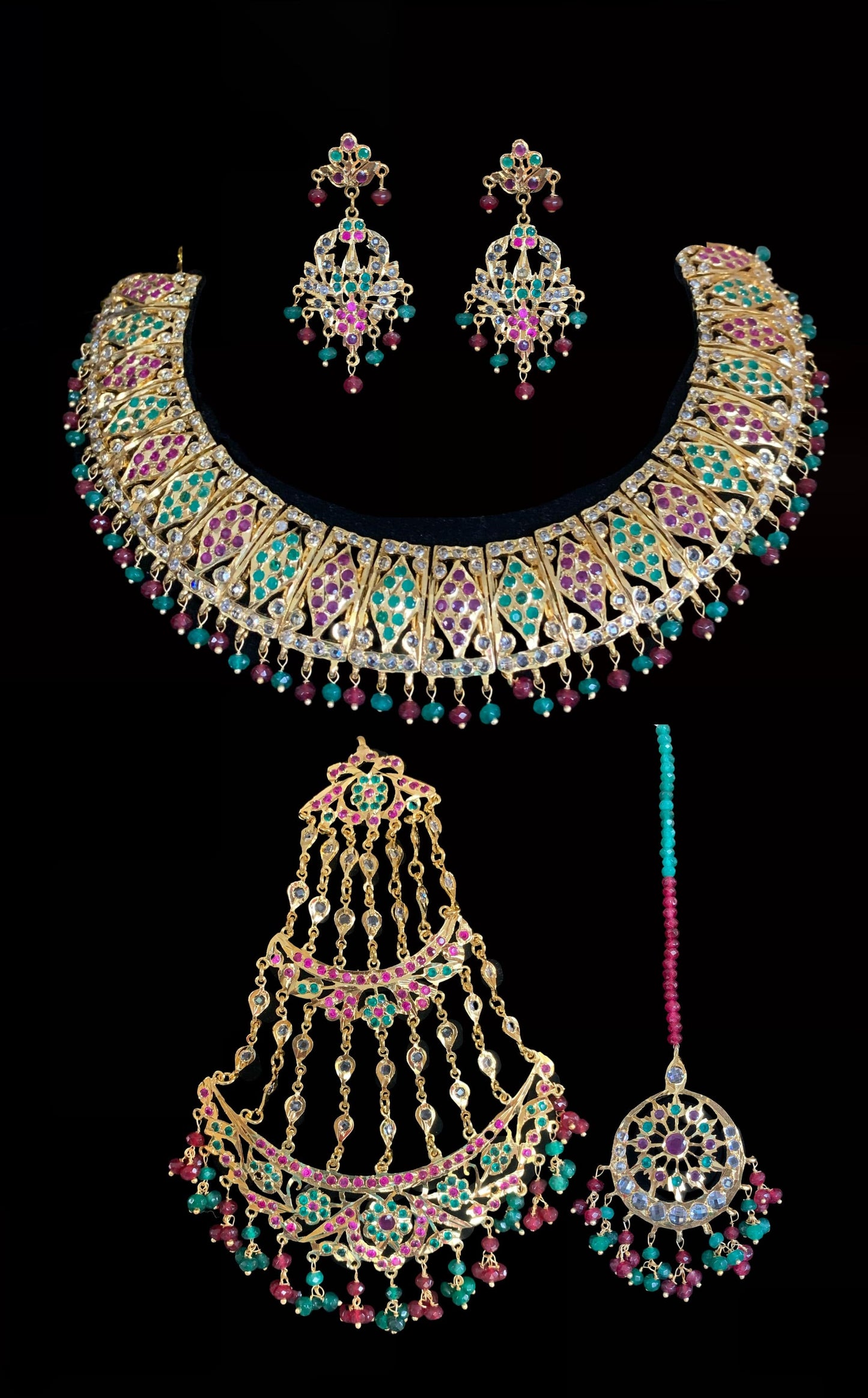 BR107 Zoya bridal Hyderabadi set in ruby emerald (SHIPS IN 4 WEEKS )