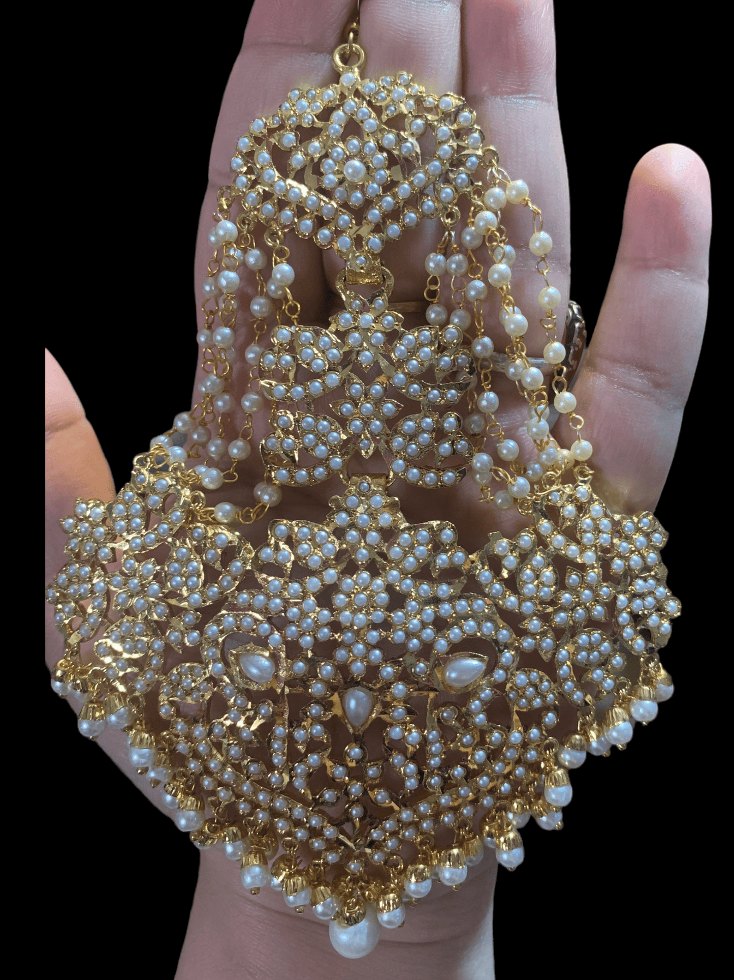 DJHR49 Neeli jadau jhoomar in pearls   ( SHIPS IN 4 WEEKS )