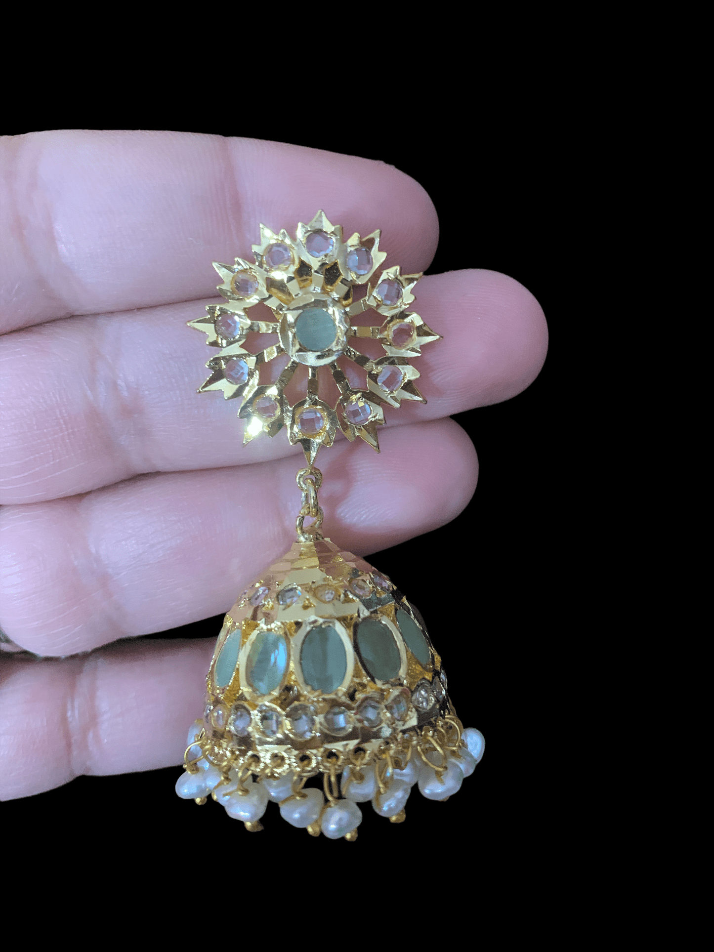 Hyderabadi fresh water pearl jhumka - MINT ( READY TO SHIP )