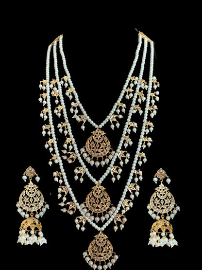 Tooba three layered pearl necklace with earrings and Tika ( SHIPS IN 4 WEEKS )