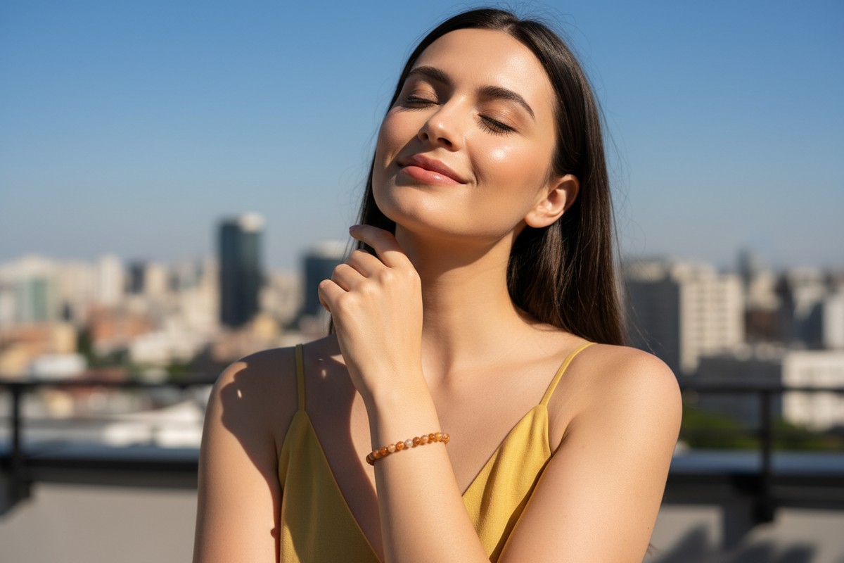 Sunstone Round Bead Bracelet - Stone of Joy & Motivation