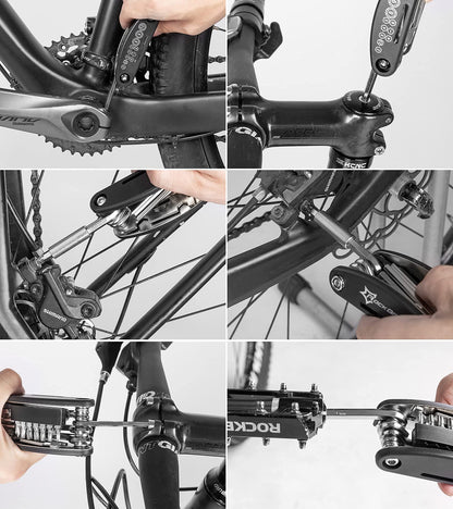 ROCKBROS Bike Foldable Repair Kit 16-in-1 Multi-Function Portable Allen Wrench and Tire Lever