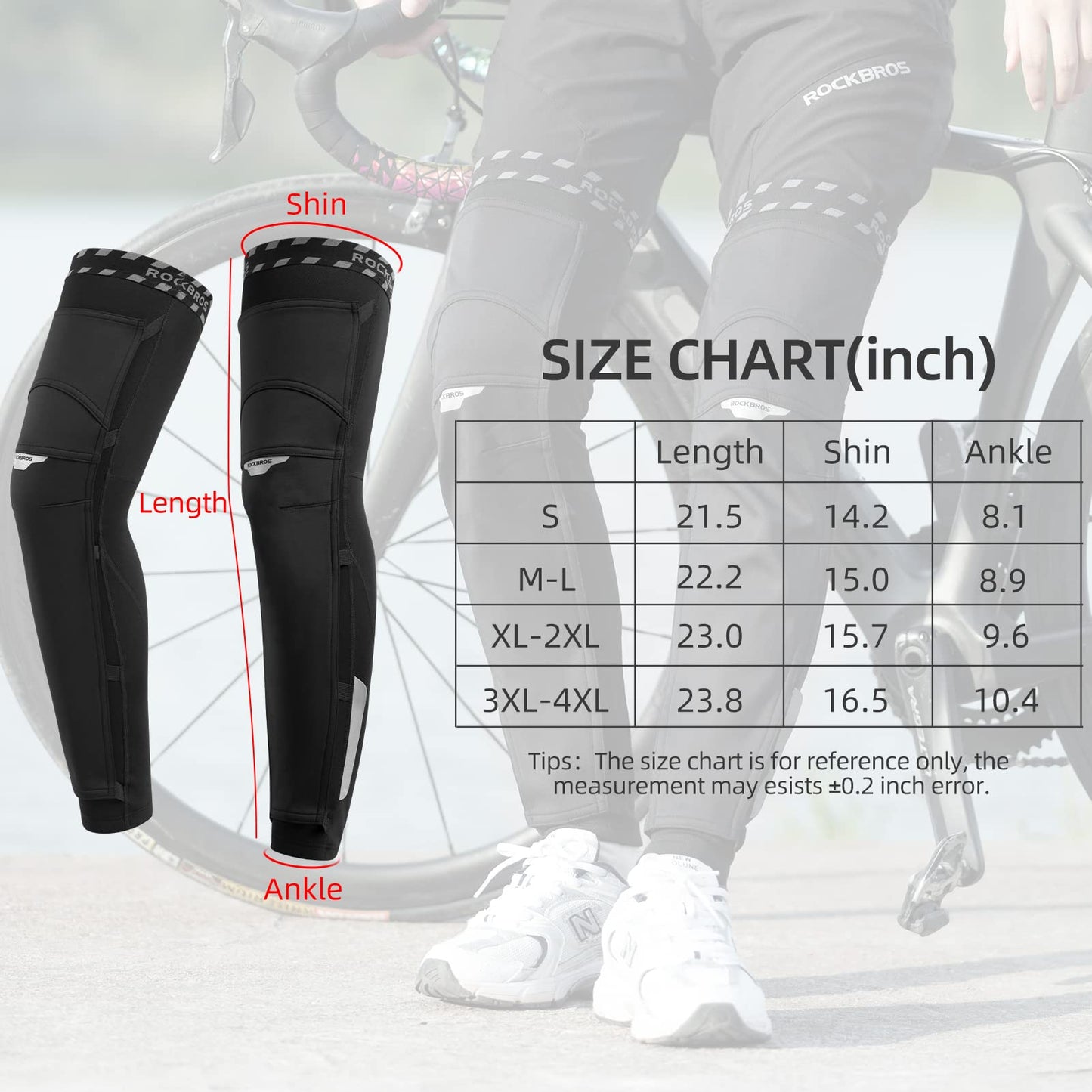 ROCKBROS Cycling Leg Warmers Thermal Fleece Windproof Compression Knee Sleeves for Men Women