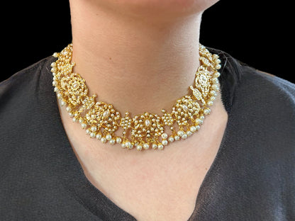 DNS14 Niyati pearl jadau necklace with earrings tika ( READY TO SHIP )