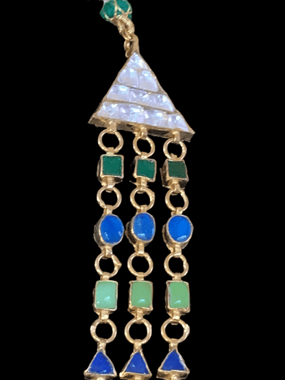 SAT48 Nayana  three layer  navratan mala with earrings ( READY TO SHIP)