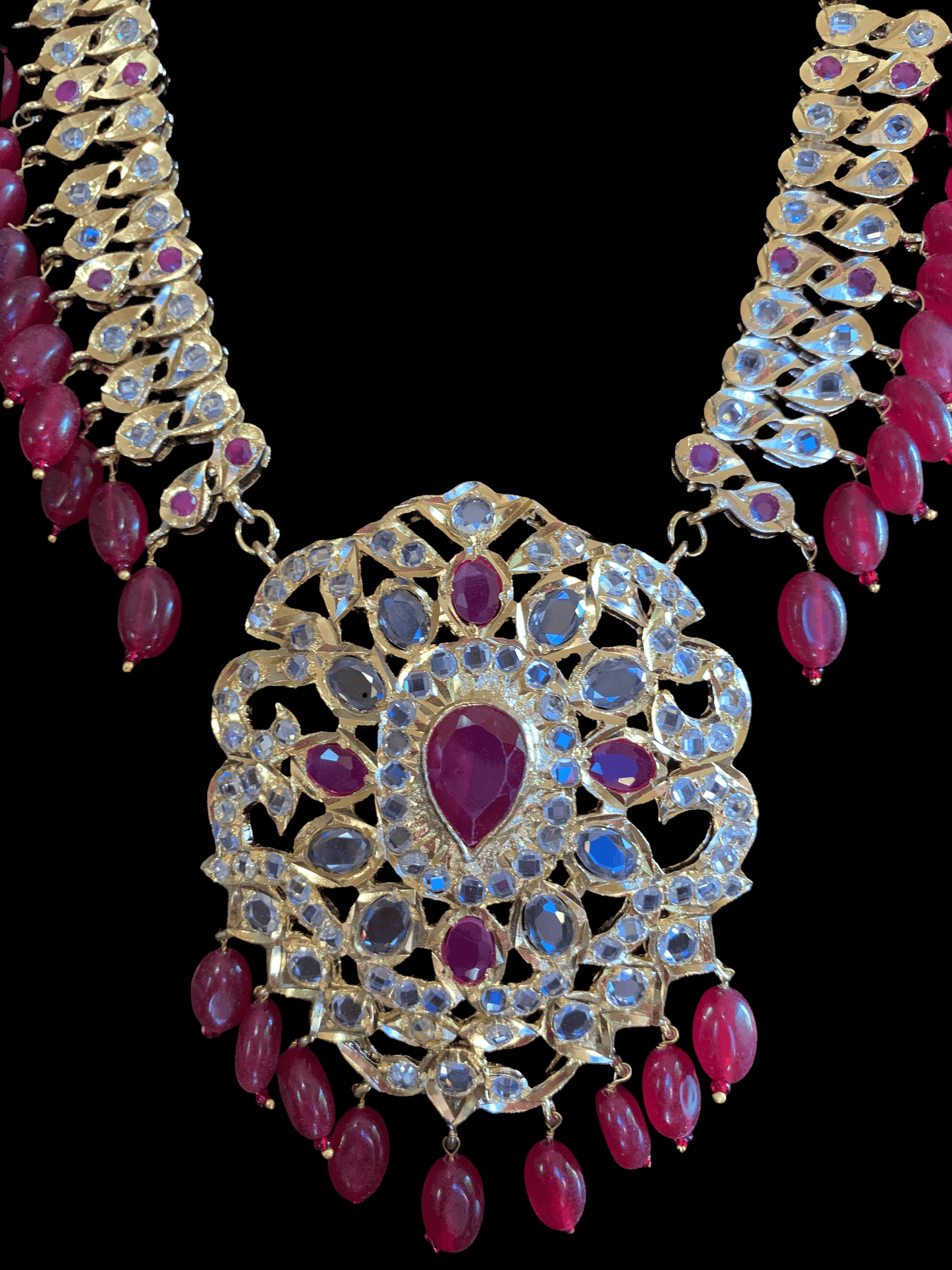 LN79 Rumaisa Pathani rani haar with earrings ( SHIPS IN 4 WEEKS )