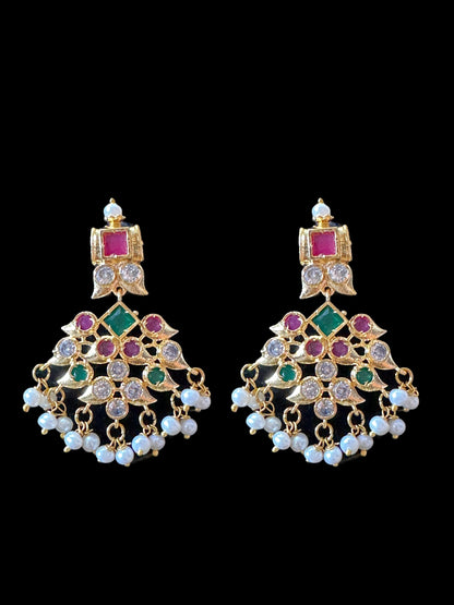 DNS27  Ruby emerald necklace with earrings - fresh water pearls ( READY TO SHIP )