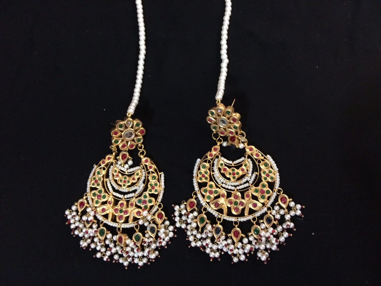 Mahira multicolor Pakistani kundan statement chandbali earrings DER19 (READY TO SHIP)  )