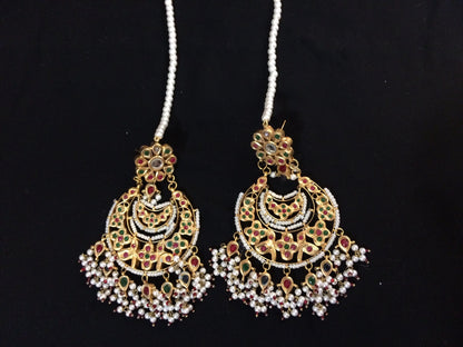 Mahira multicolor Pakistani kundan statement chandbali earrings DER19 (READY TO SHIP)  )