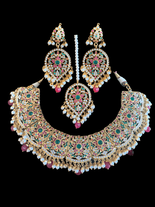 NS250  Chriselle necklace set in Navratan  ( SHIPS IN 3 WEEKS )