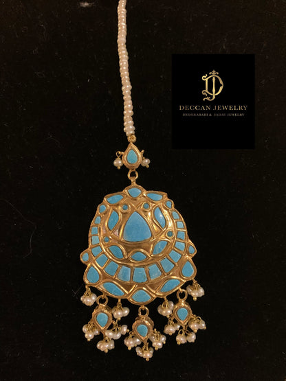 JTK1 Anuja jhoomar tika in feroza/ turquoise ( SHIPS IN 4 WEEKS )