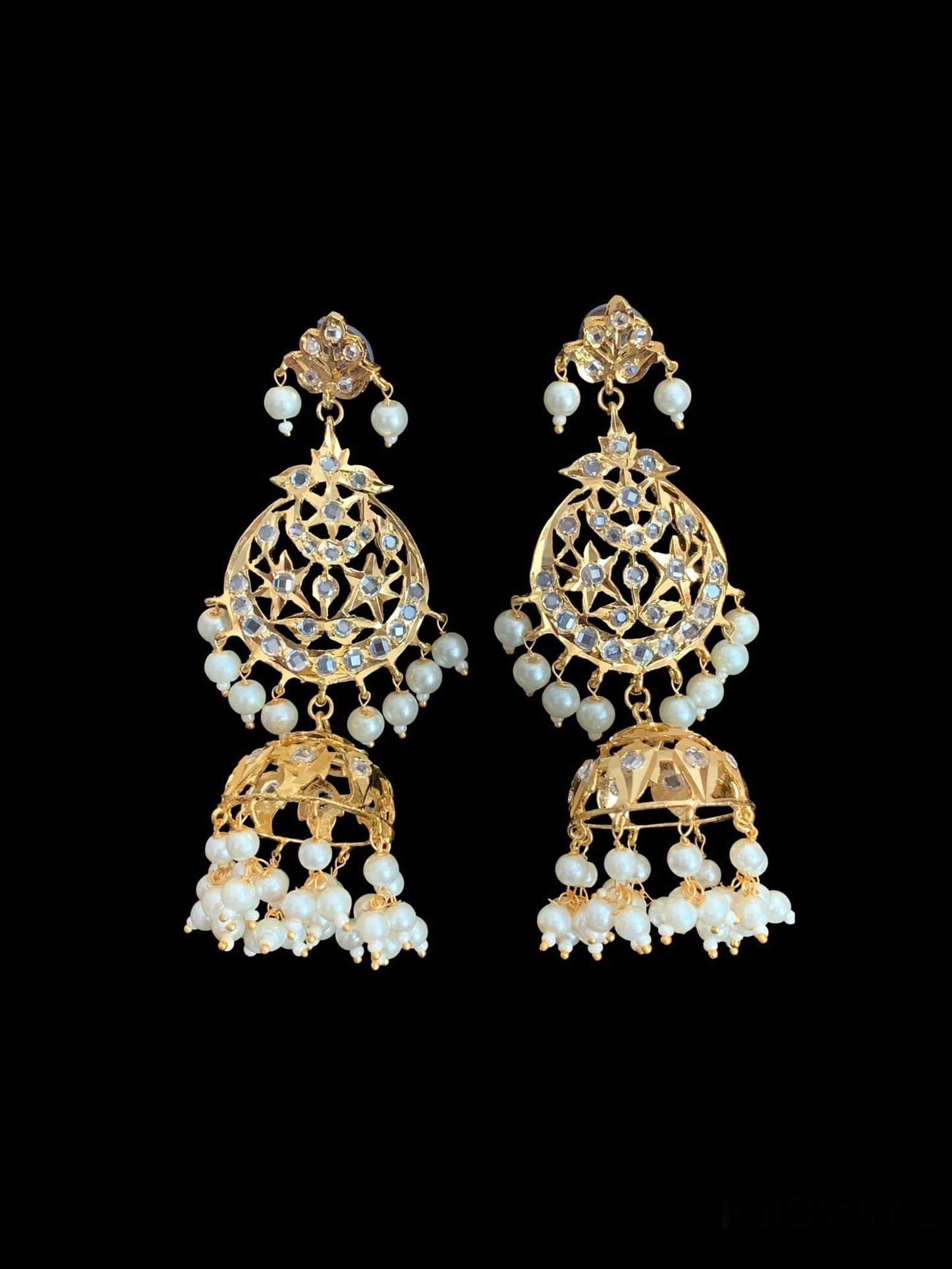 Tooba three layered pearl necklace with earrings and Tika ( SHIPS IN 4 WEEKS )