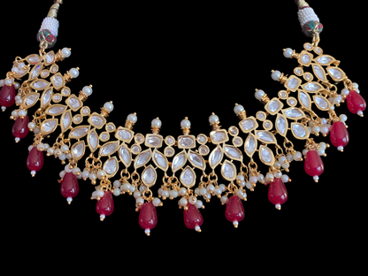NS354 high quality polki necklace in pearls  and ruby beads ( READY TO SHIP)