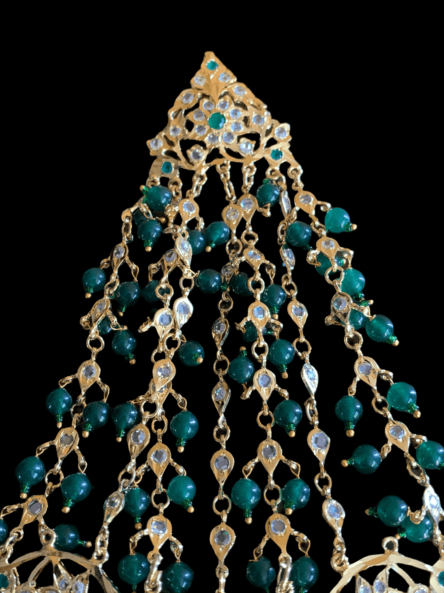 JTK14 Hira Jhoomar tika in green ( emeralds ) ( READY TO SHIP )