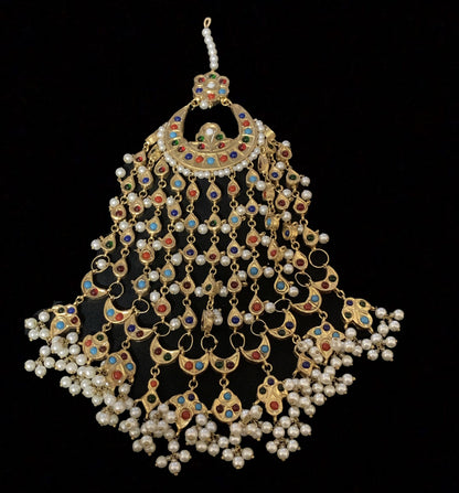 JTK20 Amrita navratan  kundan bridal jhoomar ( SHIPS IN 4 WEEKS )