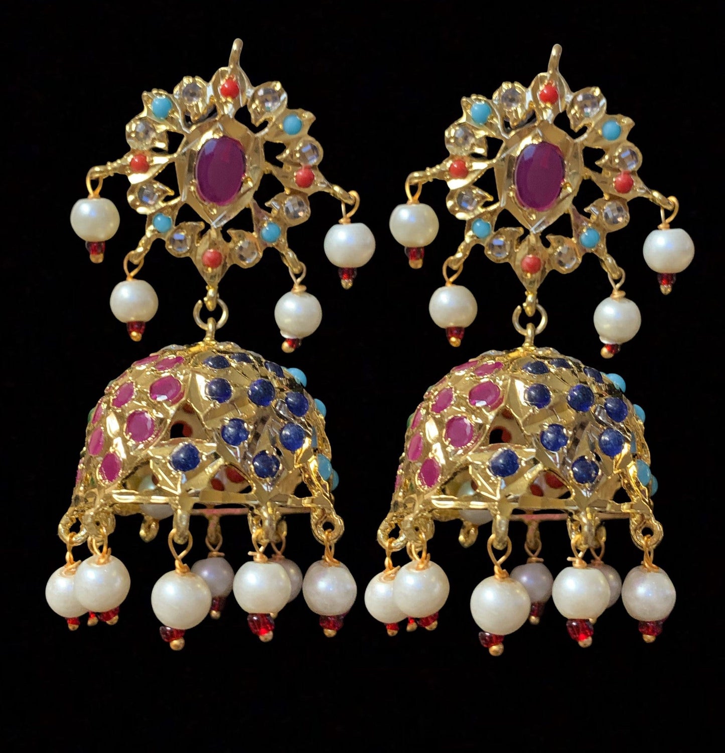 DER602 Anaya Hyderabadi jhumka in navratan (READY TO SHIP)