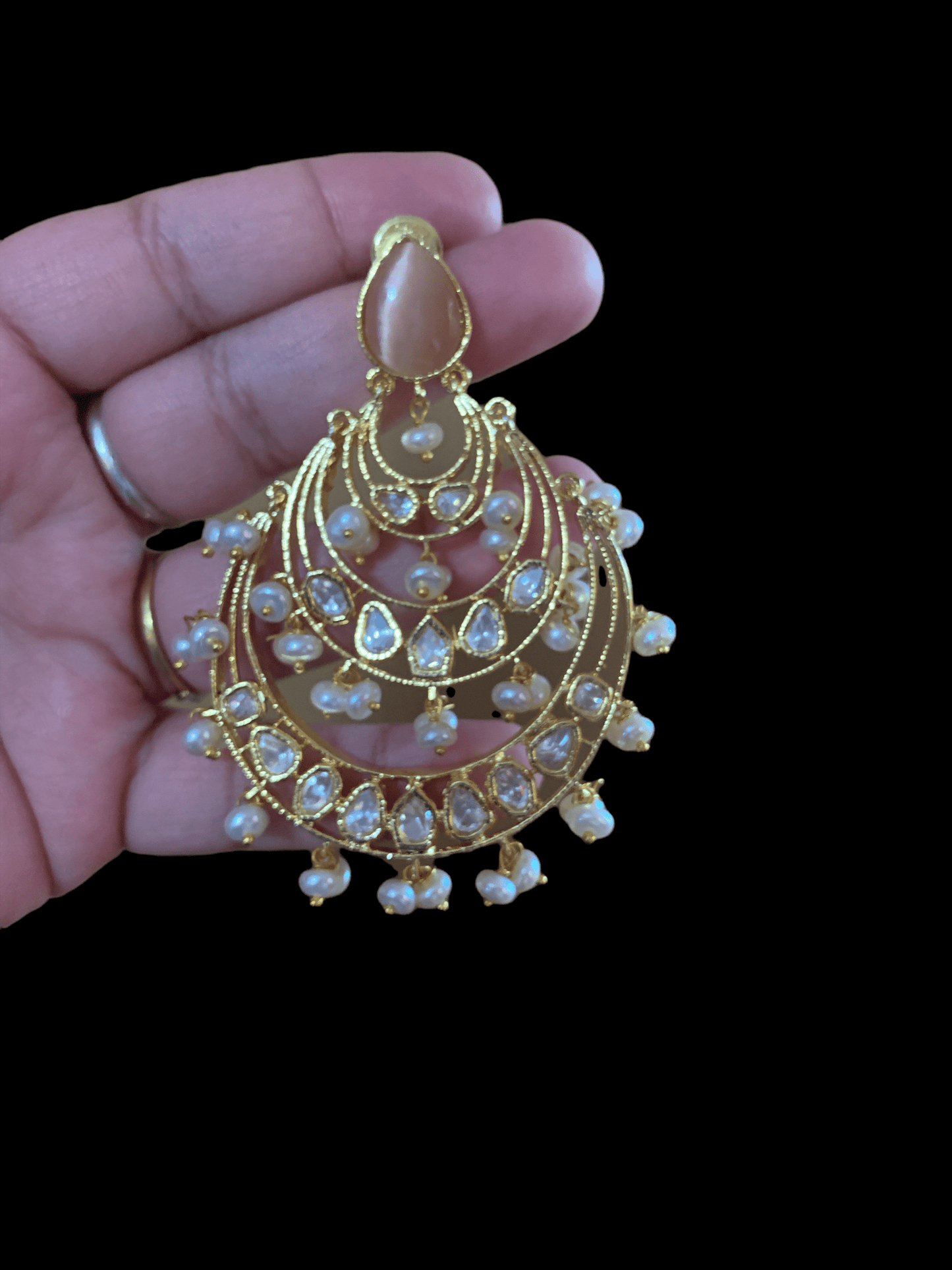 DER68 Tahira cz earrings in fresh water pearls- ( READY TO SHIP)