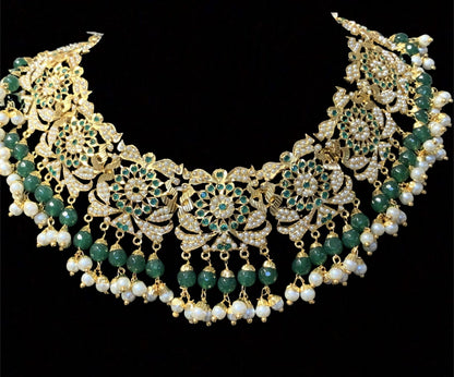 NS68 Rashmika jadau necklace with jhumka ( emeralds) ( READY TO SHIP)