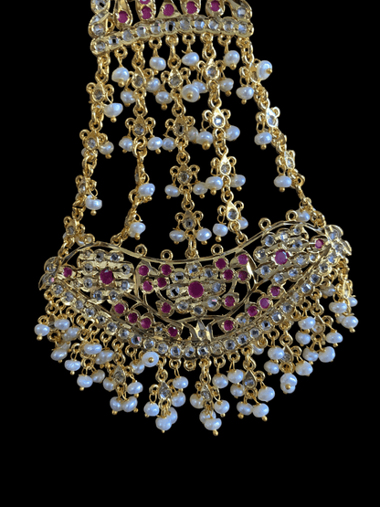 DJHR39  Bridal jhoomar in fresh water pearls - RUBY ( READY TO SHIP )