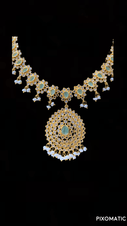 NS130 Zehra mint green  with fresh water pearls  SET  (READY TO SHIP)