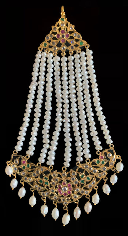 DJHR74 Ruby emerald jhoomar with fresh  water pearls ( SHIPS IN 4 WEEKS )