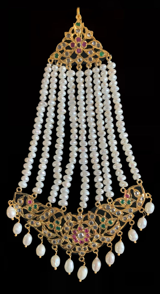 DJHR74 Ruby emerald jhoomar with fresh  water pearls ( SHIPS IN 4 WEEKS )