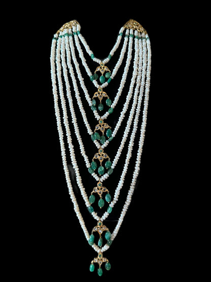 SAT81 Hyderabadi satlada in emerald beads and fresh water pearls (SHIPS IN 2 WEEKS )